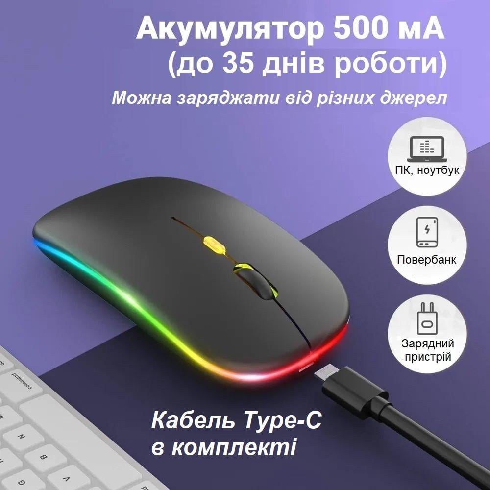 Комп'ютерна мишка бездротова акумуляторна 2в1 Bluetooth і USB 2,4 ГГц (2528209535) - фото 5 Комп'ютерна мишка бездротова акумуляторна 2в1 Bluetooth і USB 2,4 ГГц (2528209535) - фото 5