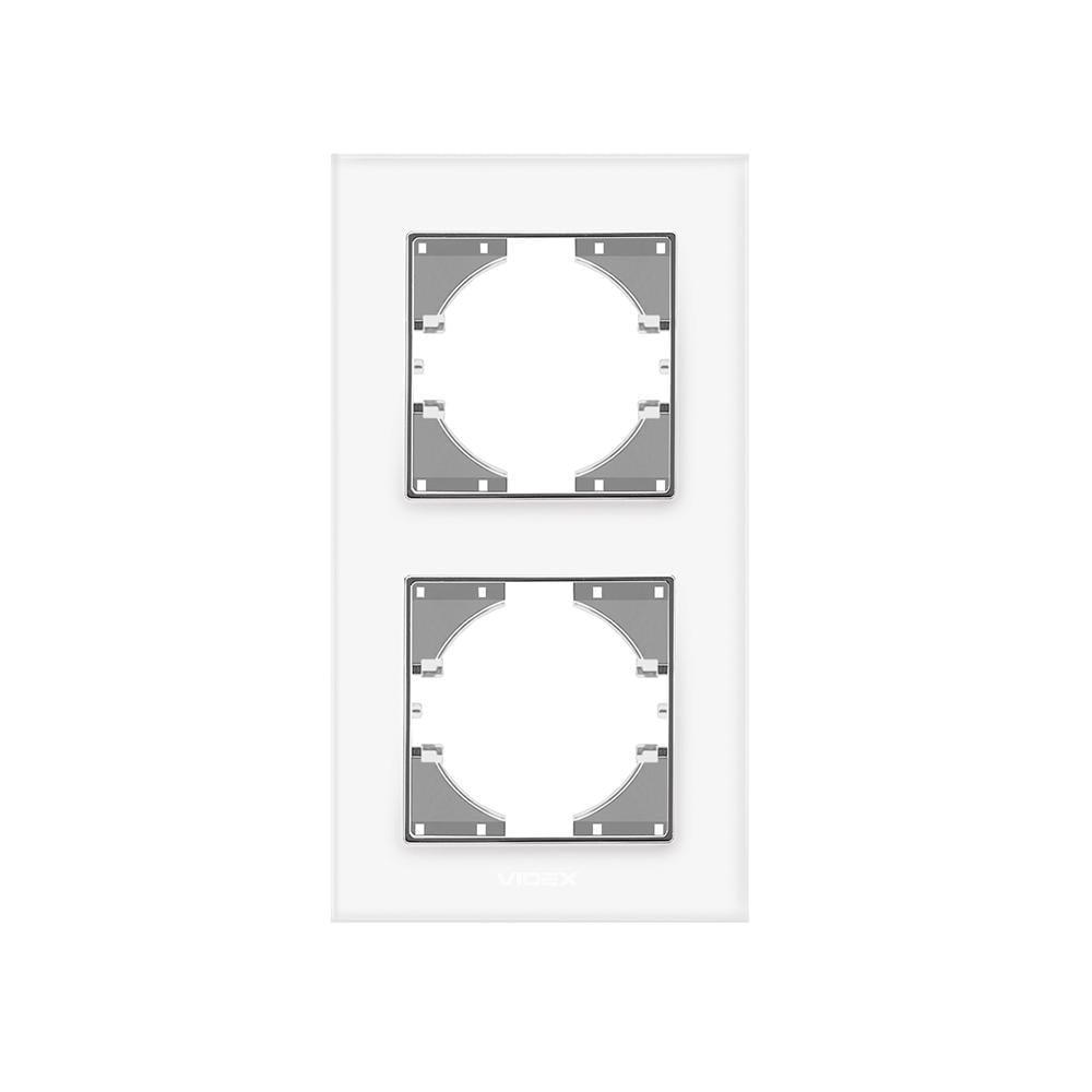 Рамка двомісна вертикальна Videx Binera Біле скло (00000022495)