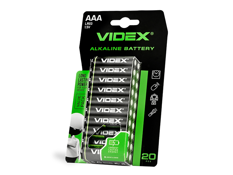 Батарейка лужна Videx LR03/AAA Blister 20 шт. (9265)