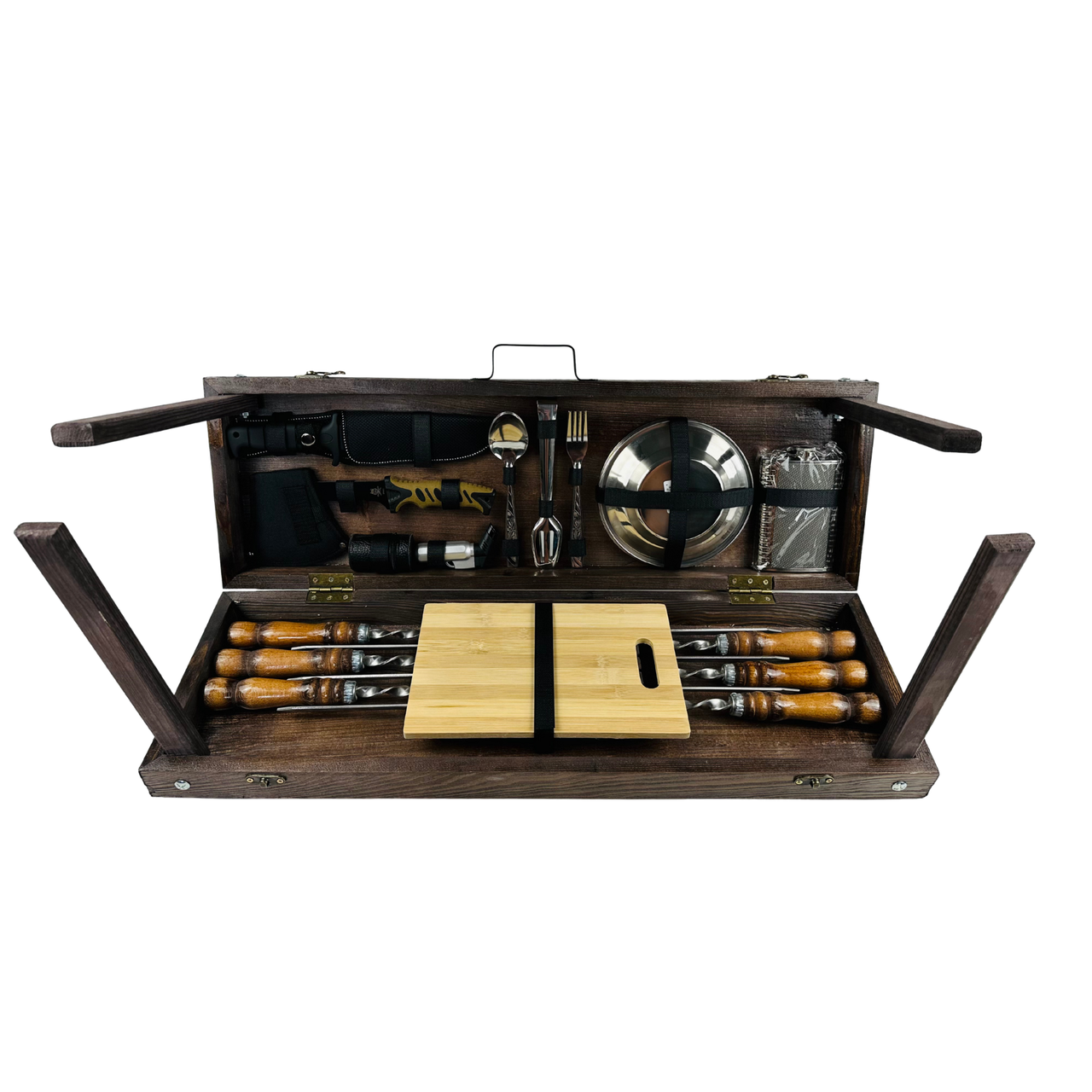 Набір шампурів у кейсі-столі з аксесуарами Компакт з дерев'яними ручками
