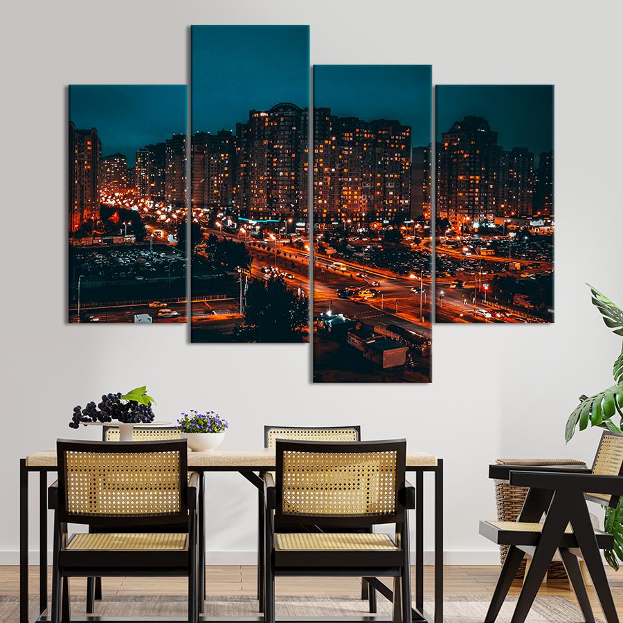 Картина город Яркие огни ночного города 129x90 см (A767-4)