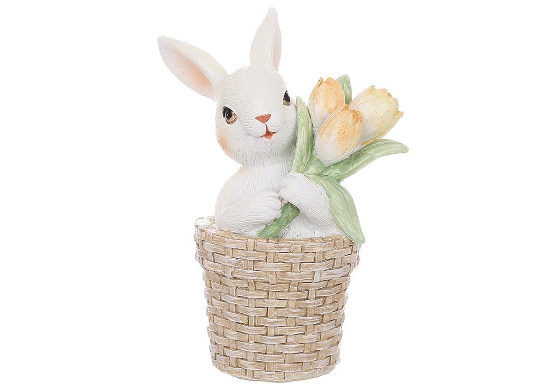 Статуэтка декоративная BonaDi Кролик в корзине с букетом цветов 8,5x5,5x11,5 см (K07-770)