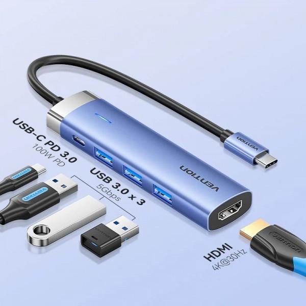 USB-хаб Vention 5в1 USB-C - HDMI/3хUSB3.0/PD (TGESB) - фото 5