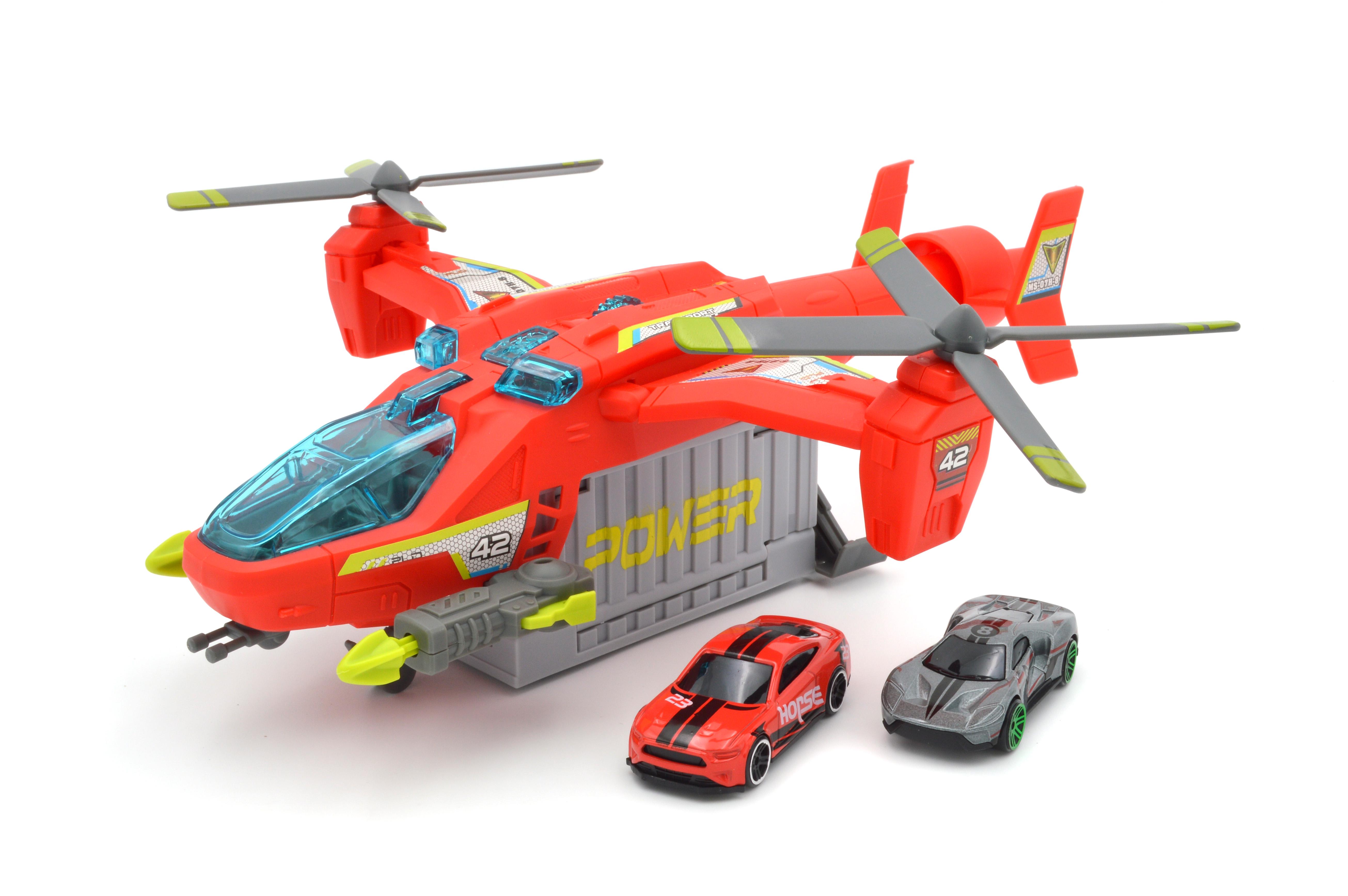 Вертоліт з контейнером/трампліном з механізмом запуску 2 машинки/звук/світло (MH 613)