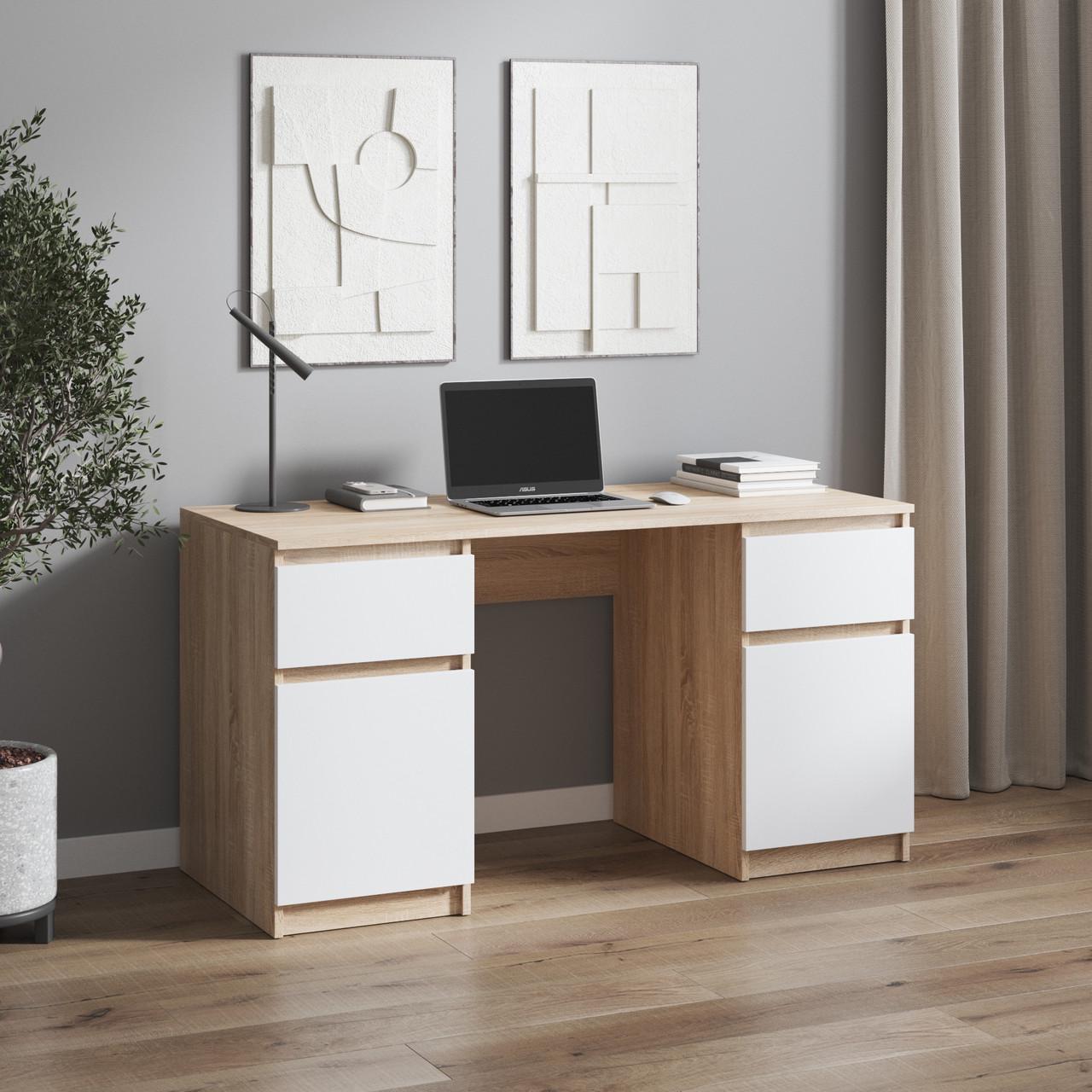 Стіл комп’ютерний з 2 тумбами Вайс R-34 1400х600х755 мм Дуб Сонома/Білий фасад (30415080) - фото 1 Стіл комп’ютерний з 2 тумбами Вайс R-34 1400х600х755 мм Дуб Сонома/Білий фасад (30415080) - фото 1