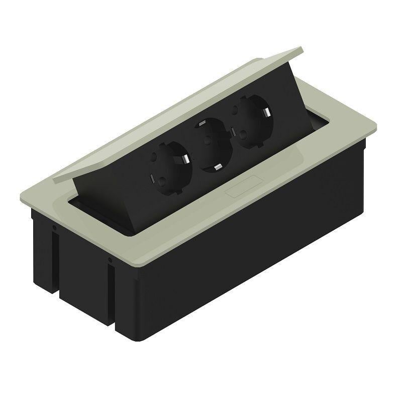 Встраиваемая розетка прямоугольная Rejs 3 розетки Schuko Алюминий