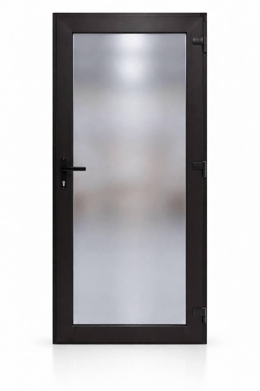 Двери входные металлопластиковые Steko 2050х800 мм с матовым стеклом Satin ПВХ внутри с фурнитурой AXOR Антрацит/Белый