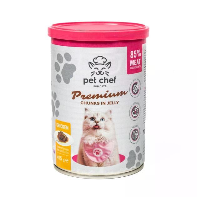 Корм вологий для котів Pet Chef преміум шматочки в желе з Куркою 415 г