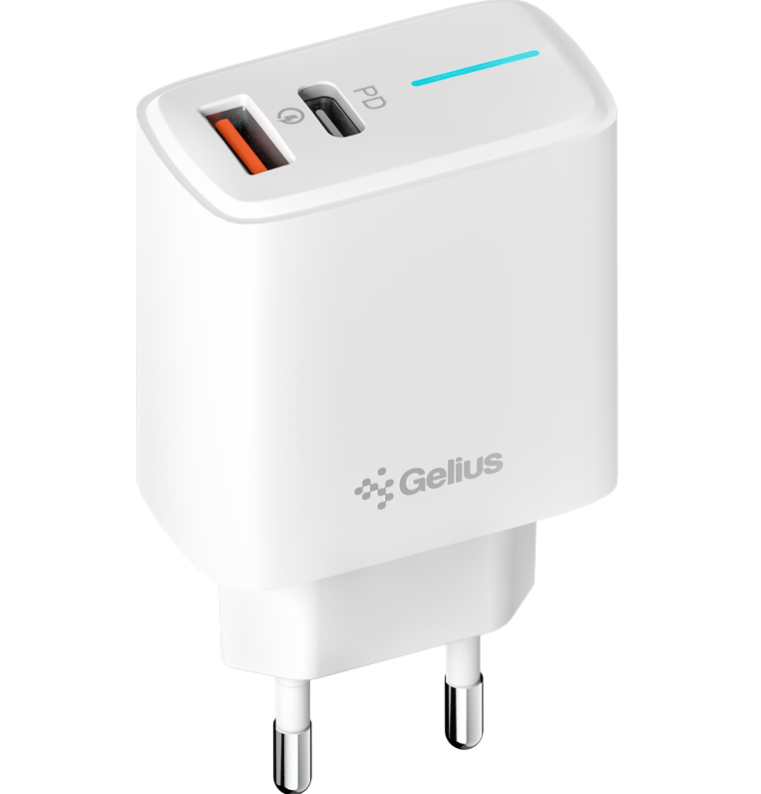 Зарядное устройство сетевое Gelius Radiance GP-HC058 1 Type-C+ 1USB-APD/QC3,0/PPS/Super VOOC 25W White