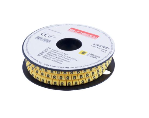 Маркер кабельный E.NEXT e.marker.stand.3.6.8 цифра 8 3-6 мм2 350 шт./рул. Желтый (s2037081)