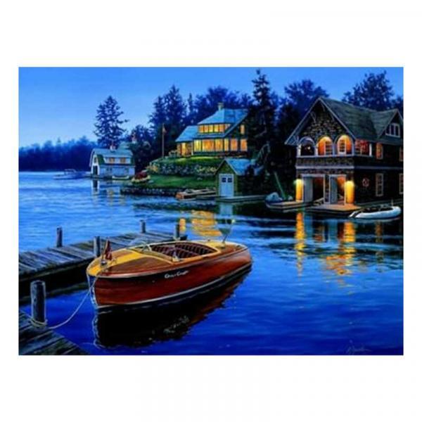 Алмазная мозаика TK Group Лодка на озере 40х30 см с рамкой в коробке (GB72227-mt)