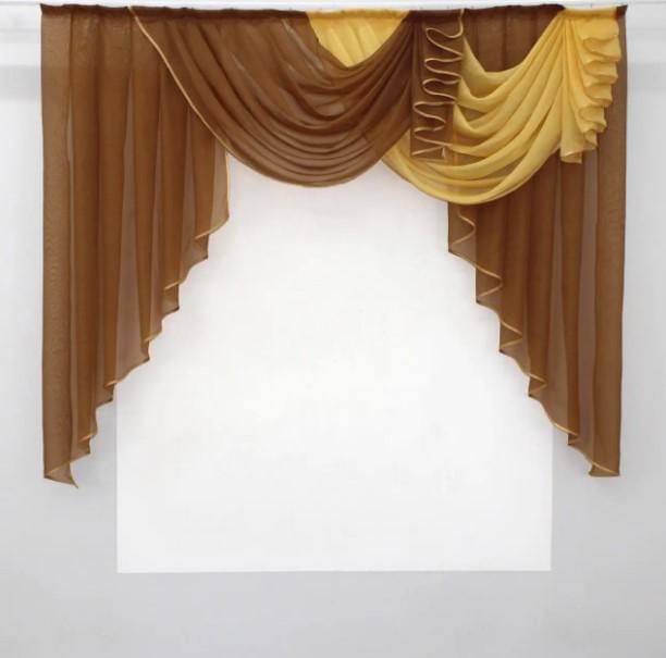 Ламбрекен в гостиную/спальню на карниз шифон 1,5 м Коричневый/Золотистый (031л)