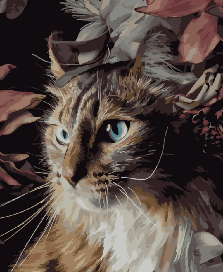 Картина по номерам Strateg Кот в цветах 30x40 см (SS-6520)