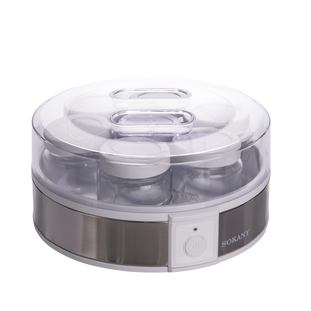Йогуртниця електрична Sokany SK-08017 з таймером на 7 скляних баночок по 180 мл 20 Вт Сріблястий/Білий (SK-08017)