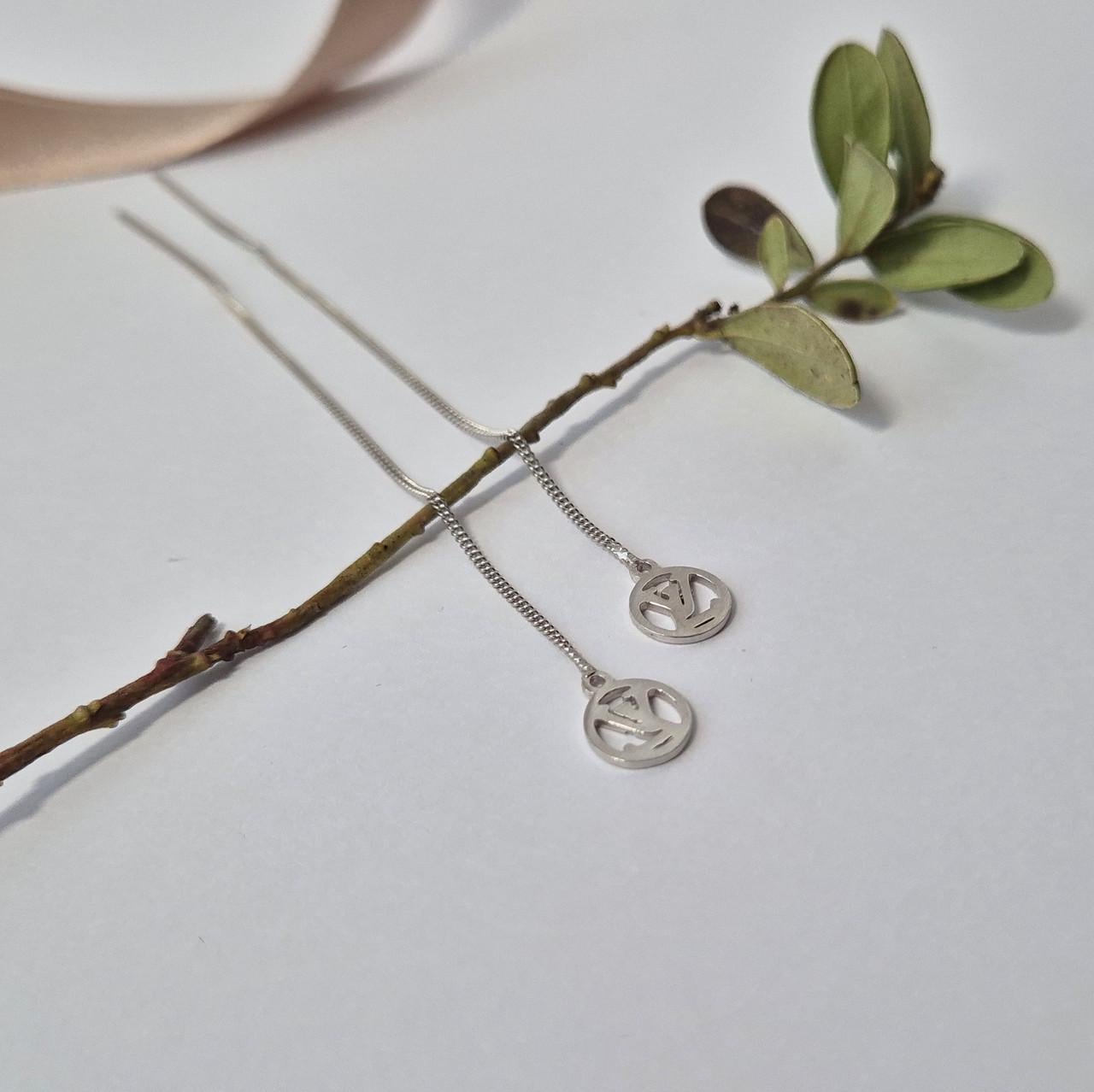 Серьги протяжки цепочки круг серебро 925 пробы родированное 1,30 г (5485/1р)