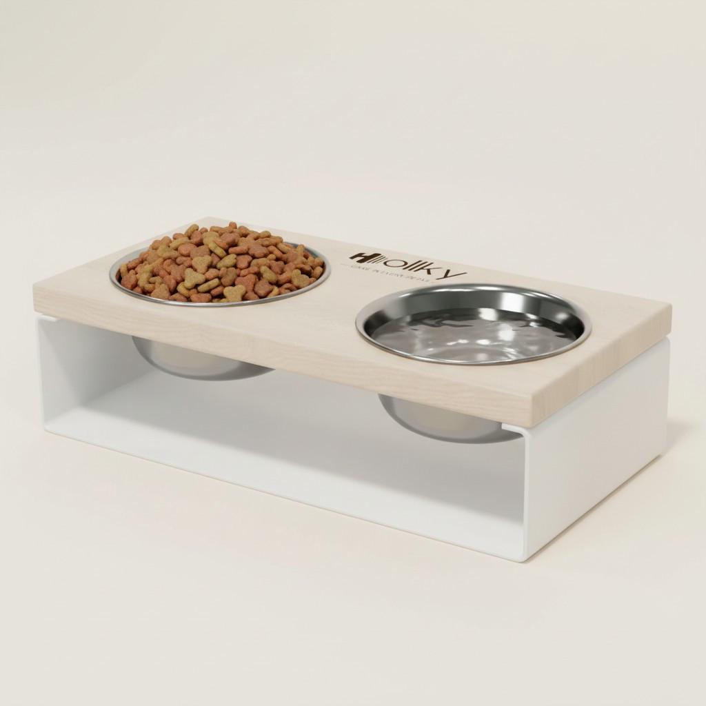Миски на підставці з цільного металевого листа для собак і котів Hollky SteelWood S 2х0,45 л (SWS-36188-WHWH) - фото 2