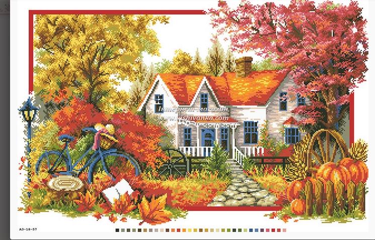 Канва с рисунком для вышивки нитками Осенняя пора А3-18-057