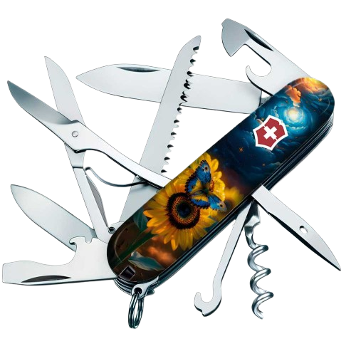 Нож складной многофункциональный Victorinox HUNTSMAN UKRAINE Звездная бабочка 15 функций 91x27x21 мм (Vx13713.3_T3240pw)