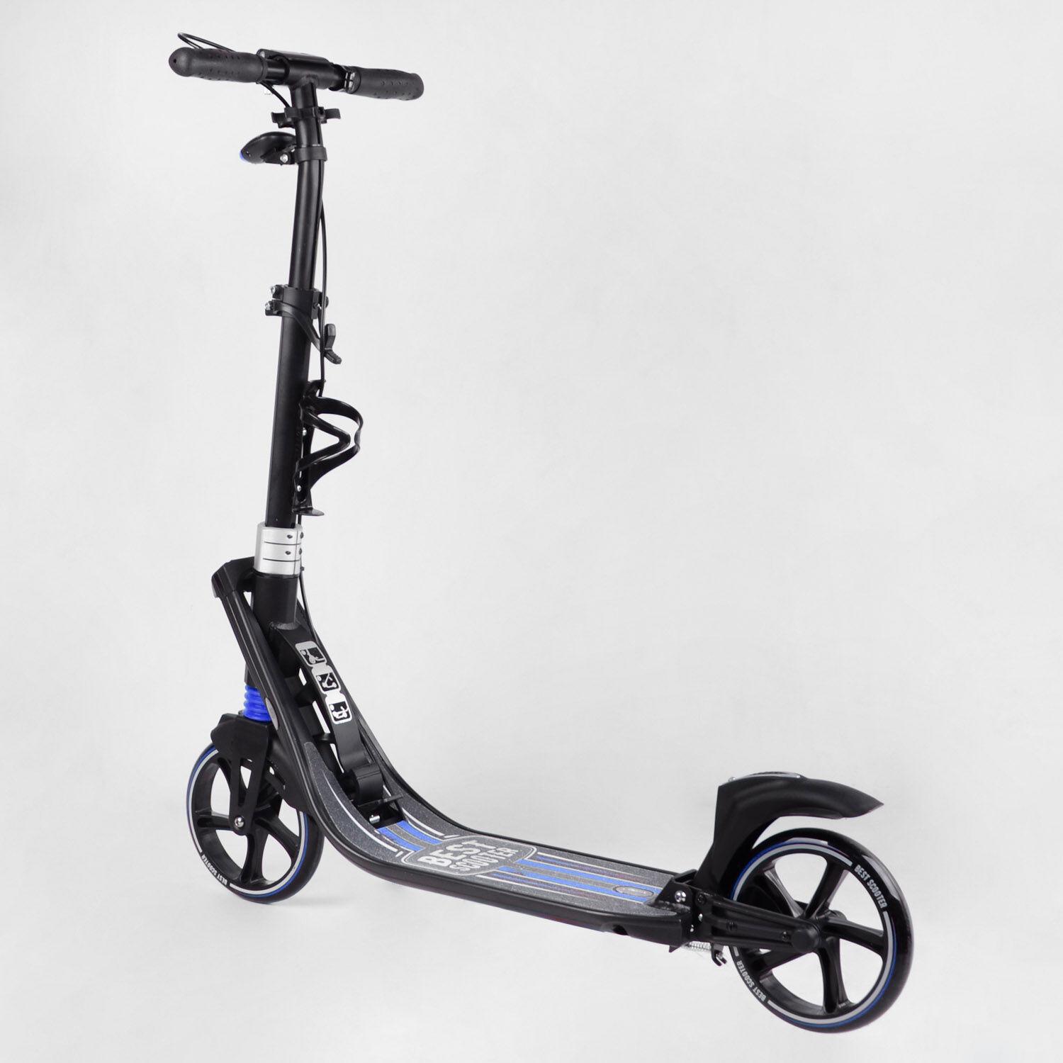 Самокат двоколісний складаний Best Scooter ліхтарик 2 амортизатора Black/Blue (114436) - фото 6