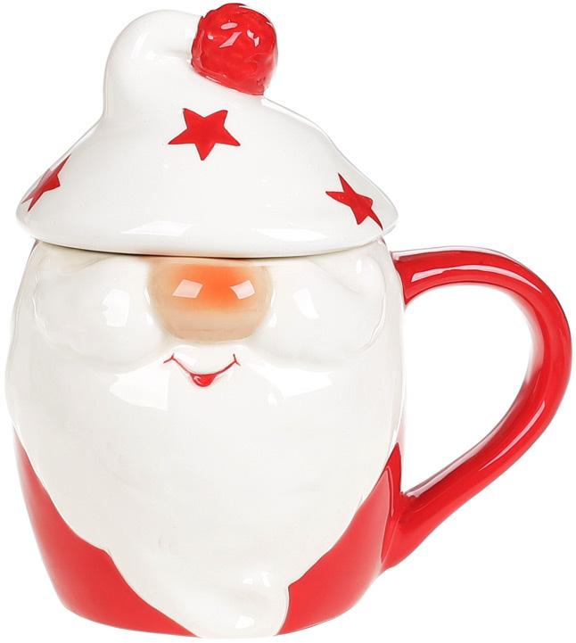 Кружка Гномик в белой шапке с керамической крышкой 450 мл