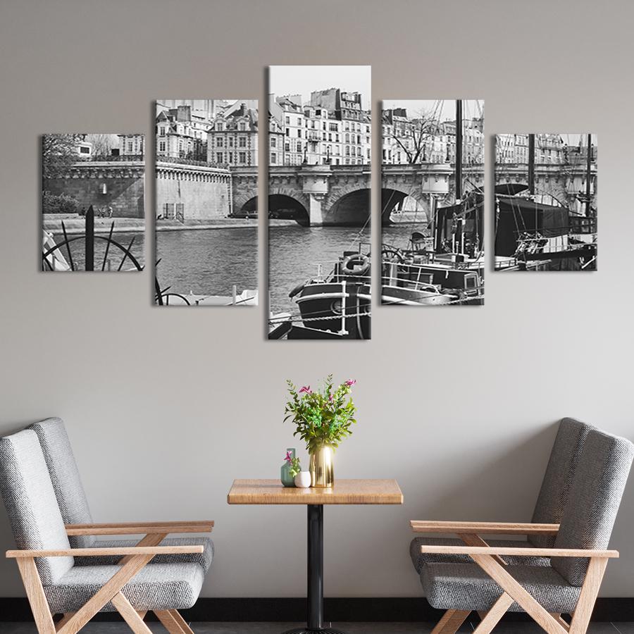 Модульная картина из 5 частей на холсте Мост Пон-Нёф - старейший мост Парижа 112x54 см (353-52)