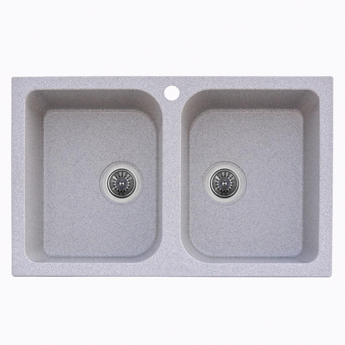 Гранитная мойка для кухни Platinum 7648W TWIN глянец Серый Гранитная мойка для кухни Platinum 7648W TWIN глянец Серый