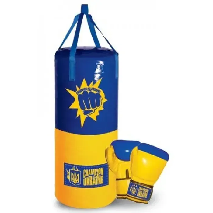 Боксерская груша с перчатками из ПВХ 55 см Желто-голубой (150-98-DT43806.1)
