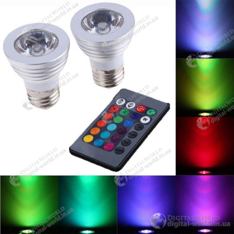 LED лампы 16 цветов с пультом управления 3 Вт 2 шт. (1454) - фото 6 LED лампы 16 цветов с пультом управления 3 Вт 2 шт. (1454) - фото 6