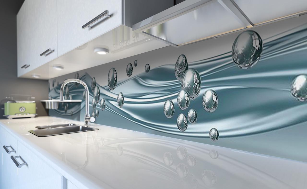 Кухонный фартук Блестящие шары сферы из самоклеющейся виниловой пленки 65х250 см Голубой