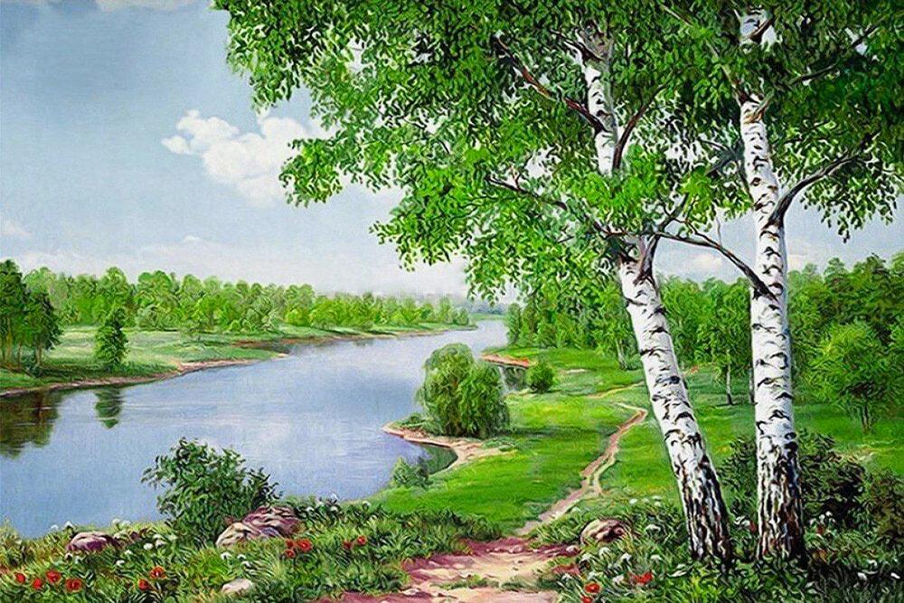 Алмазная мозаика на подрамнике Тропинка у реки DIY-189368 полная выкладка 30x20 см (31744)