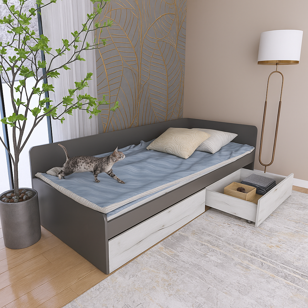 Кровать детская с ящиками Еверест 800 ЩИТ ДСП Графитовый/Крафт белый (е-207464)