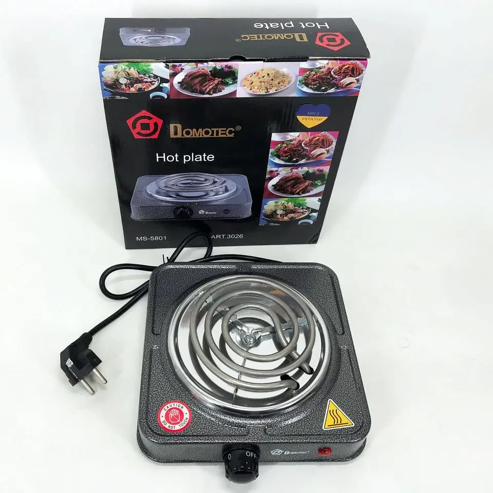 Электроплита спиральная Domotec MS-5801 настольная кухонная 1000W (3026)