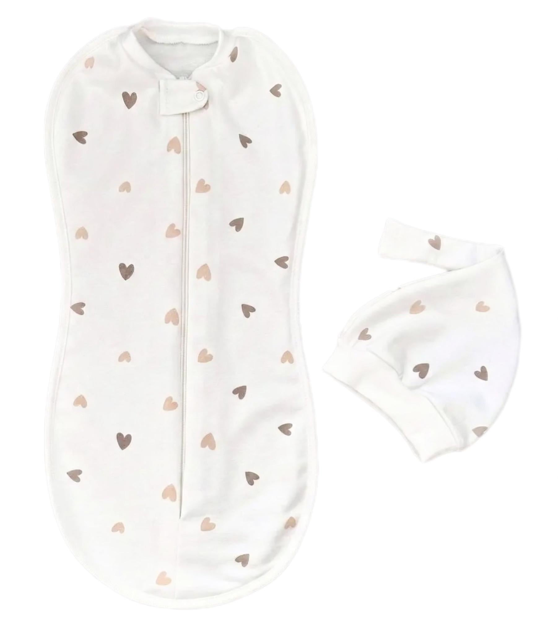 Пеленка-кокон евро на молнии Карамельные сердечки с шапочкой №119 0-3 мес. (144114)