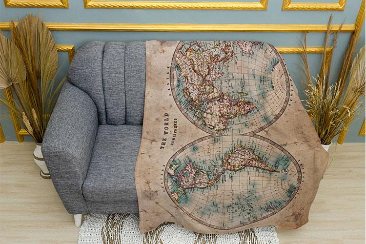 Плед PromoZP Старинная карта мира плюш двухслойный 150х210 см (102412)