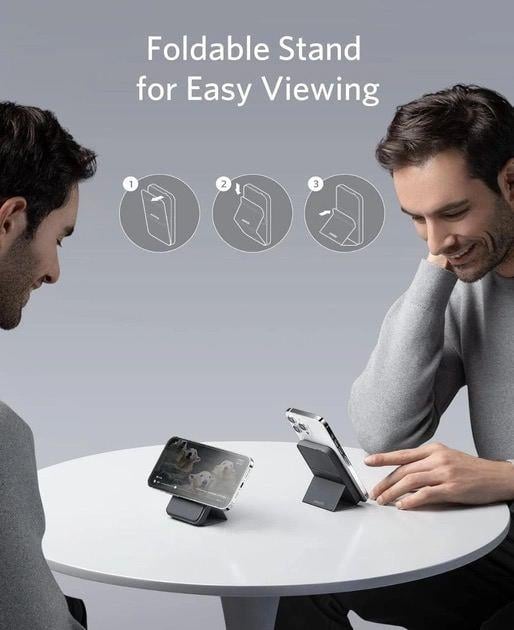 Повербанк Anker 622 MagGo 5000 mAh 12W з бездротовою зарядкою та підставкою Чорний (A1611) - фото 4