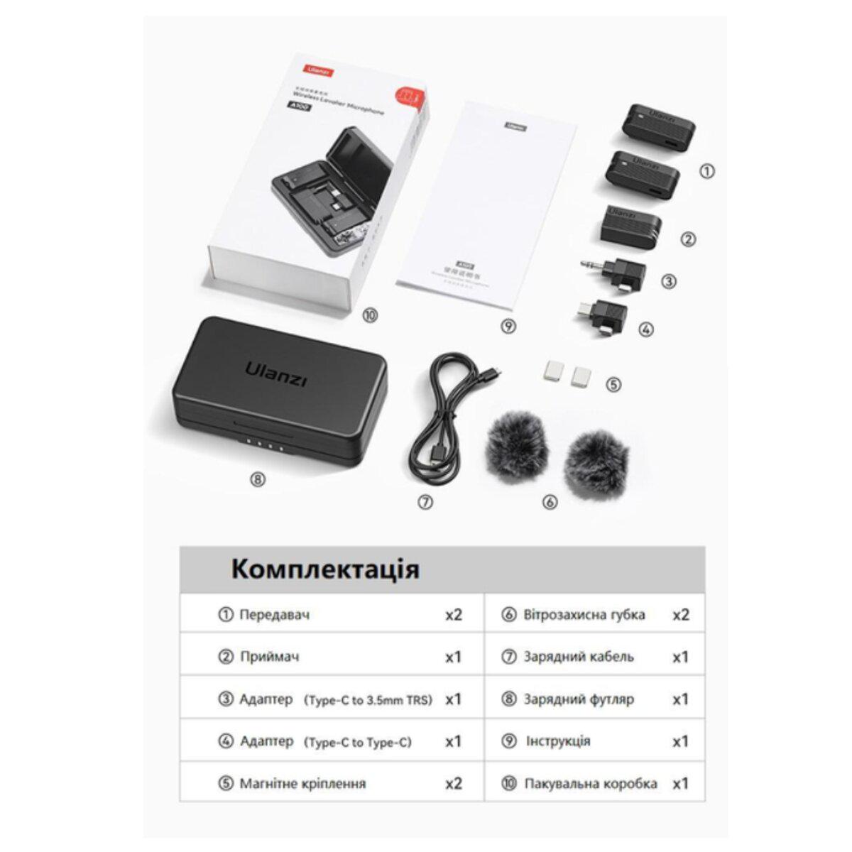 Микрофонная система беспроводная Ulanzi A100 Черный (A014A) - фото 7 Микрофонная система беспроводная Ulanzi A100 Черный (A014A) - фото 7