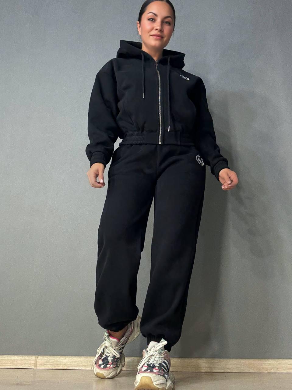 Костюм женский Joy One 80990 утепленный на флисе худи с брюками XL Черный (5955)