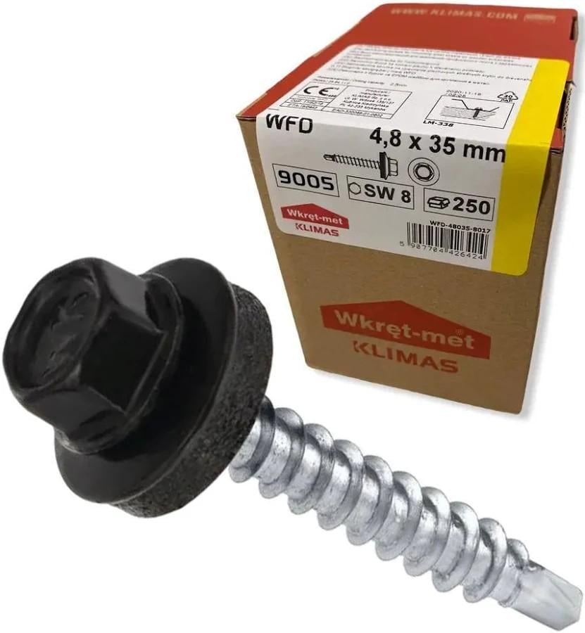 Саморез Wkret-Met для крепления металлического профиля к деревянным конструкциям 250 шт. SDF 4.8x35 (9005)