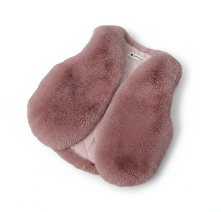 Жилетка детская меховая 120 см Пудровый (4)