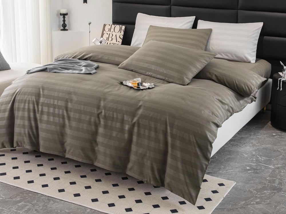 Комплект постельного белья Cotton home Colorful home с простыней на резинке сатин страйп евро UT-30-4-18-5 Горчичный (DR012826)