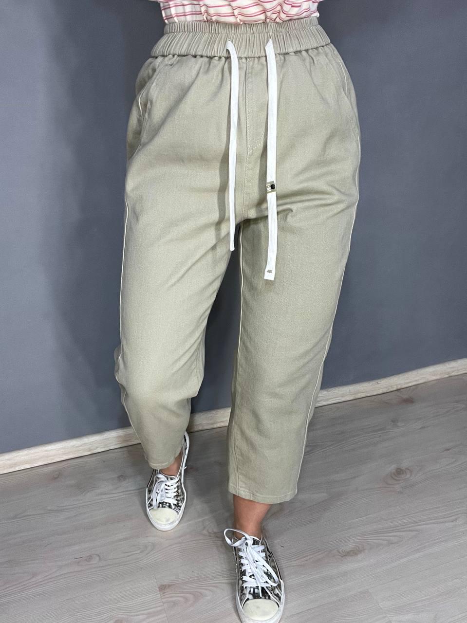 Джинси жіночі A-N 9962 MOM кюлоти укорочені резинка на таліі шнурок XL Бежевий (3699) - фото 4