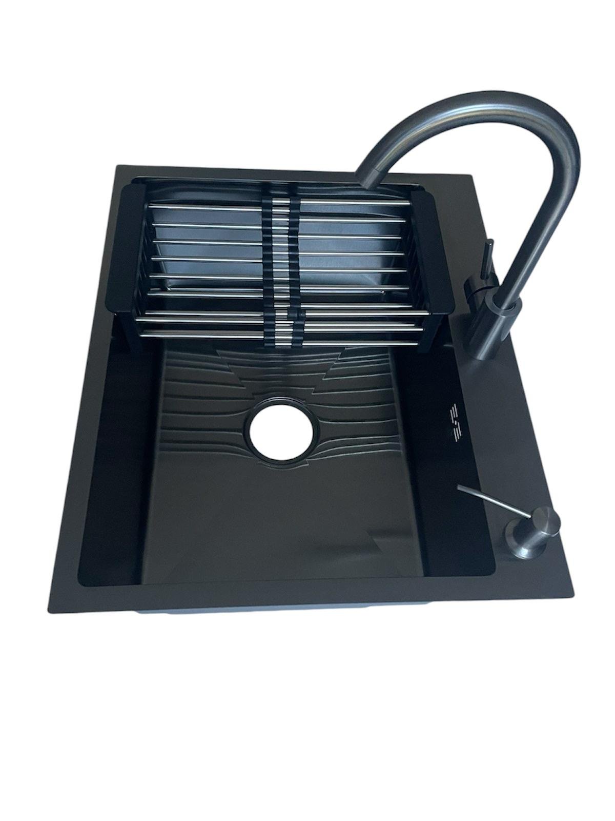 Мийка для кухні Lidz 6050 Чорний/змішувач-кран Kraft із нержавіючої сталі