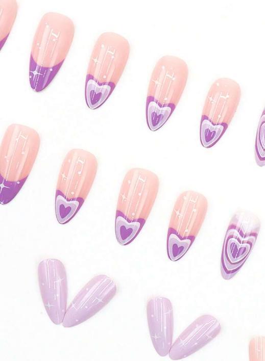 Накладные ногти Сердце со звездами миндаль средней длины с клеевыми пластинами 24 шт. Фиолетовый (2789190717) - фото 5 Накладные ногти Сердце со звездами миндаль средней длины с клеевыми пластинами 24 шт. Фиолетовый (2789190717) - фото 5