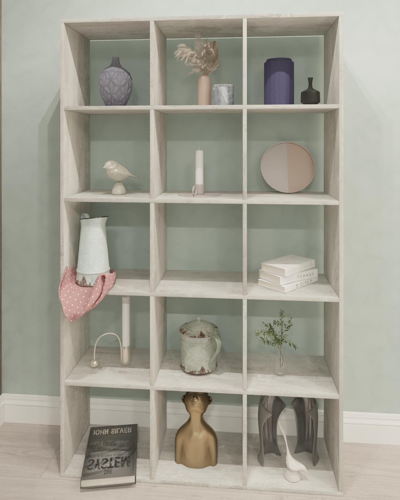 Стелаж для книг та декору на 15 комірок L-0115 1072х290х1776 мм Бетон - фото 1