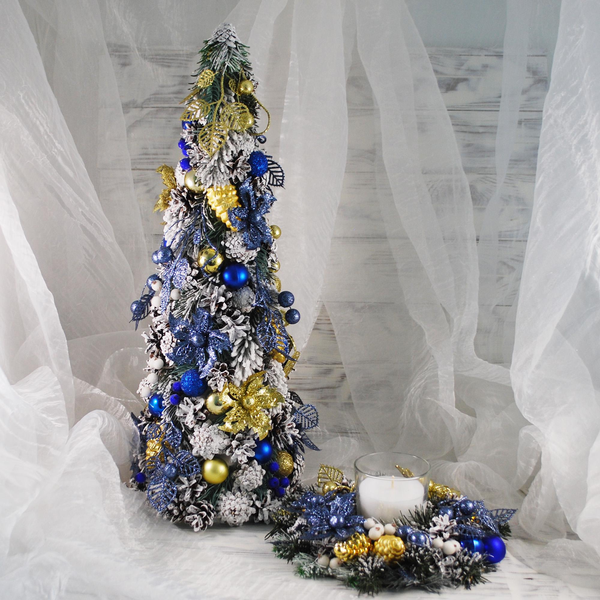 Набор новогодняя елка и подсвечник Синий/Золотой/Белый (4938587) - фото 2