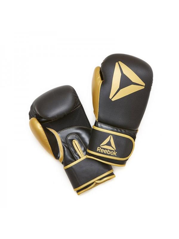 Боксерские перчатки мужские Reebok Boxing Gloves 16 ун. Черный/Золотой (885652010993)