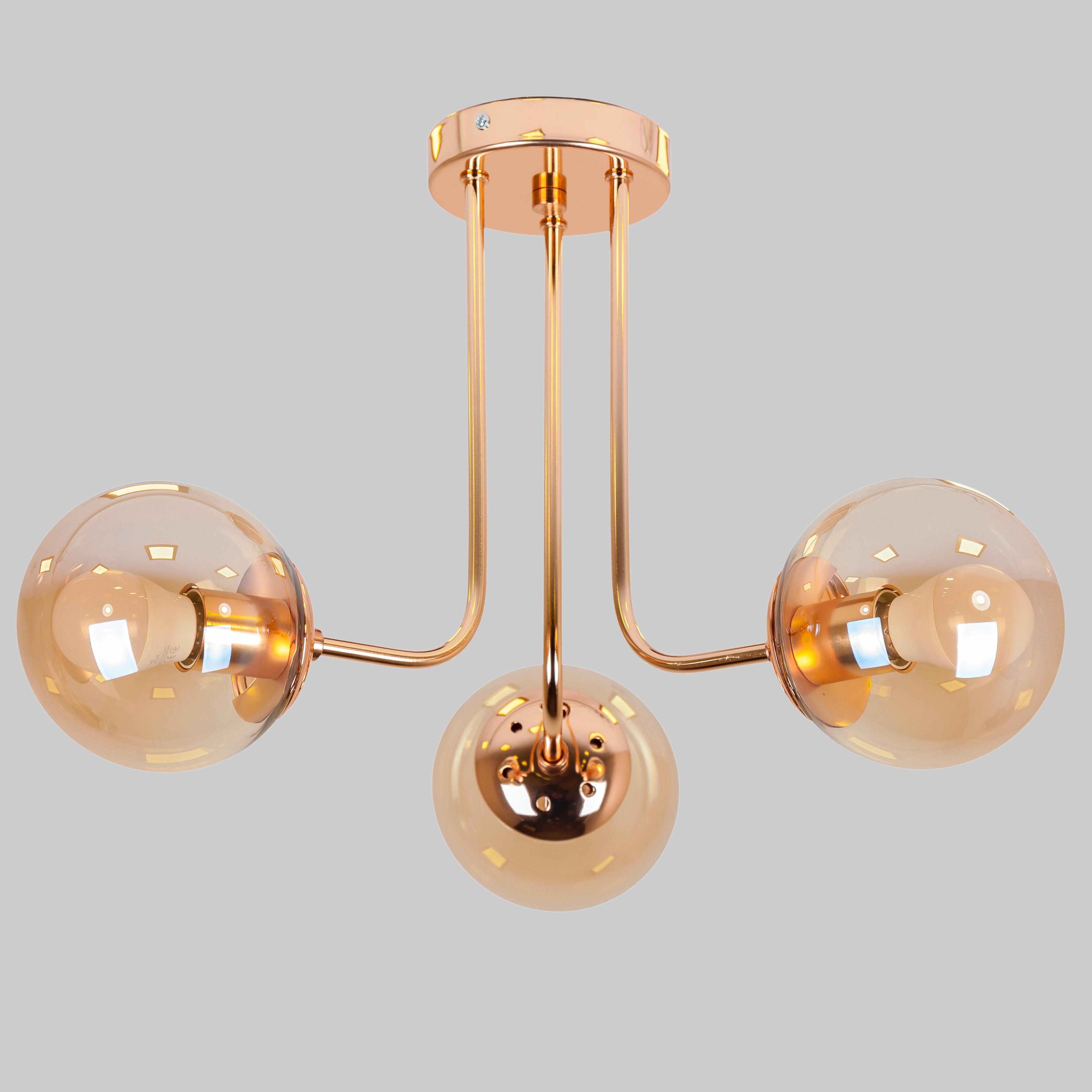 Люстра потолочная Triple Glow с 3 плафонами-шарами Золотой (52-9908-3 GOLD+BR)