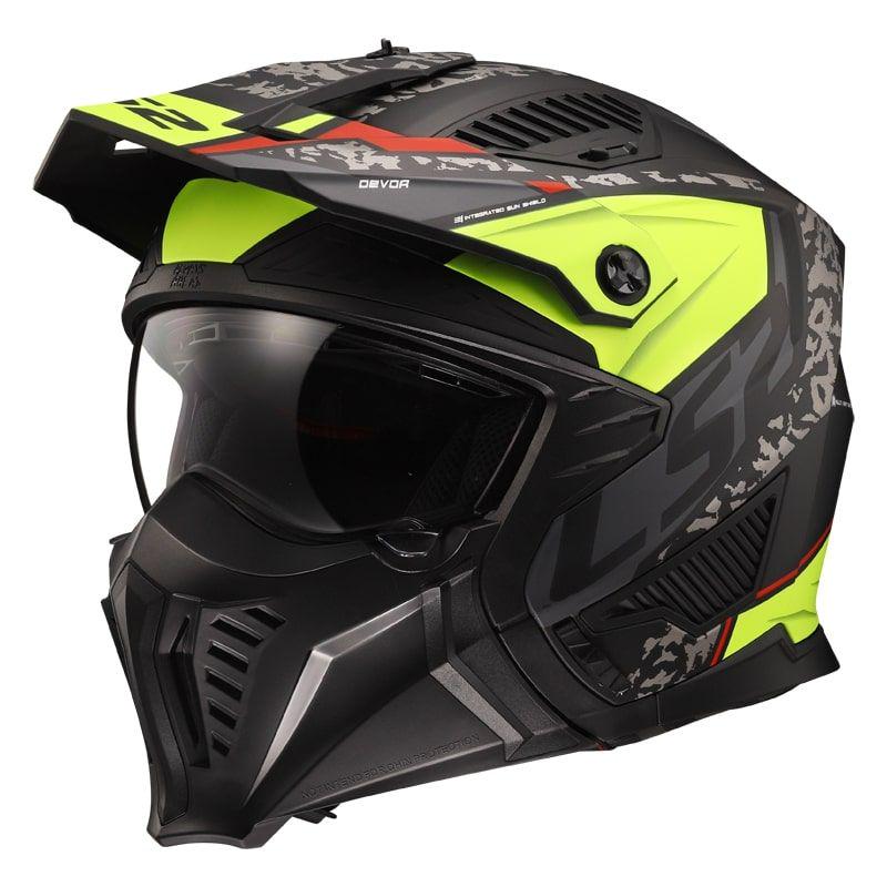 Мотошлем LS2 OF606 Drifter Devor XL Matt Black/Hi-Vis Yellow (26149)