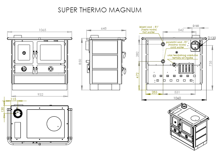 Кухонная печь с водяным контуром MBS Super Thermo Magnum на дровах 20 кВт Бордовый (9234667) - фото 6