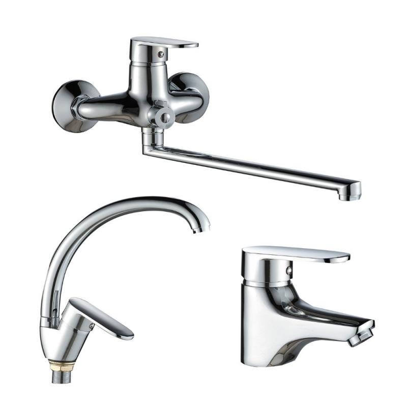 Набор смесителей Lidz Tani 3в1 умывальник 001F1/ванна 0052/кухня 008F